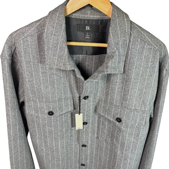 Banana Republic Men's Gray Pin Striped Wool Blend Shirt Jacket Large - Picture 4 of 7